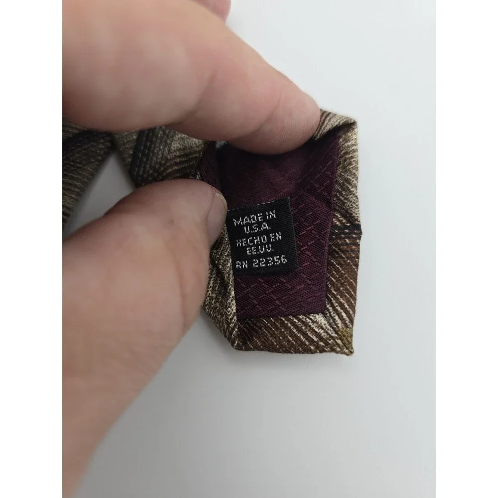 J. Ferrar Men's 100% Silk Tie Brown Beige Navy Blue Diagonal Abstract Stripe USA